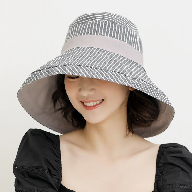 Панама женская с широкими полями летняя Солнцезащитная шляпа в полоску для