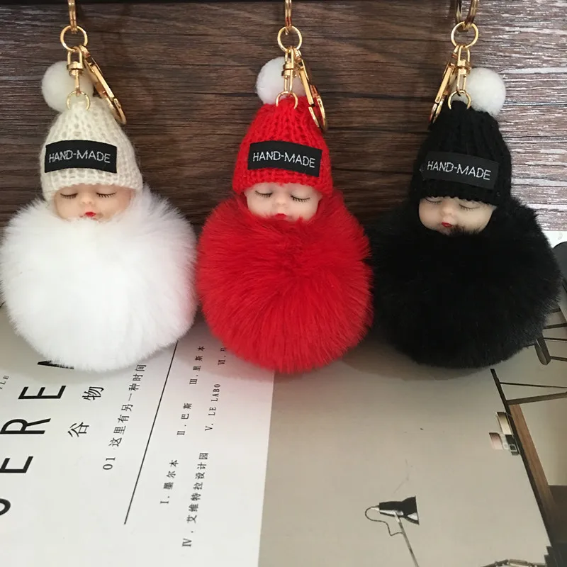 Fake Rabbit Fur Ball Sleeping Baby Doll Keychain Pompom Car Keyring Key Chain Women Holder Bag Pendant Jewelry | Игрушки и хобби