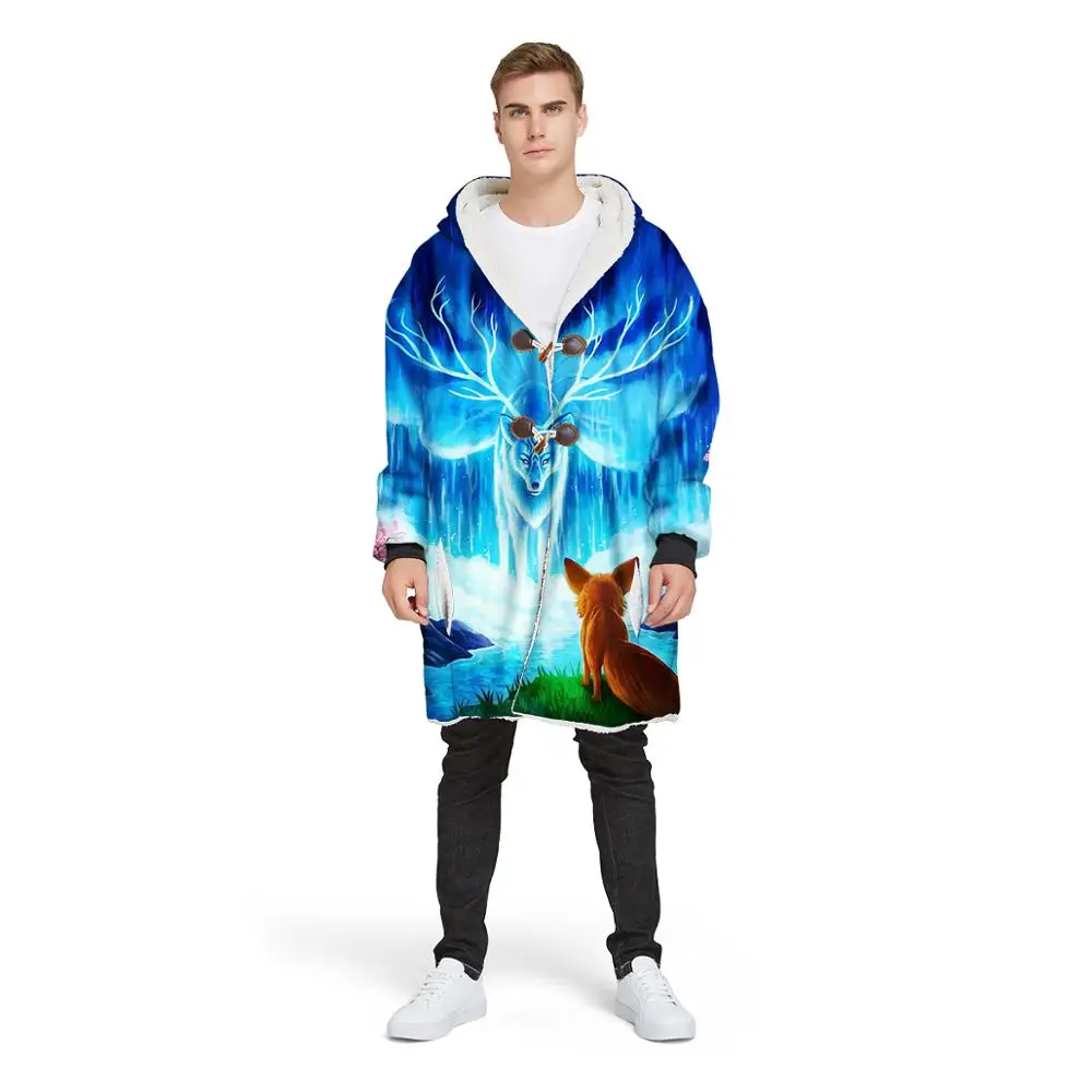3D принт Фэнтези олень одеяло с капюшоном теплое флисовое плюшевое рукавами