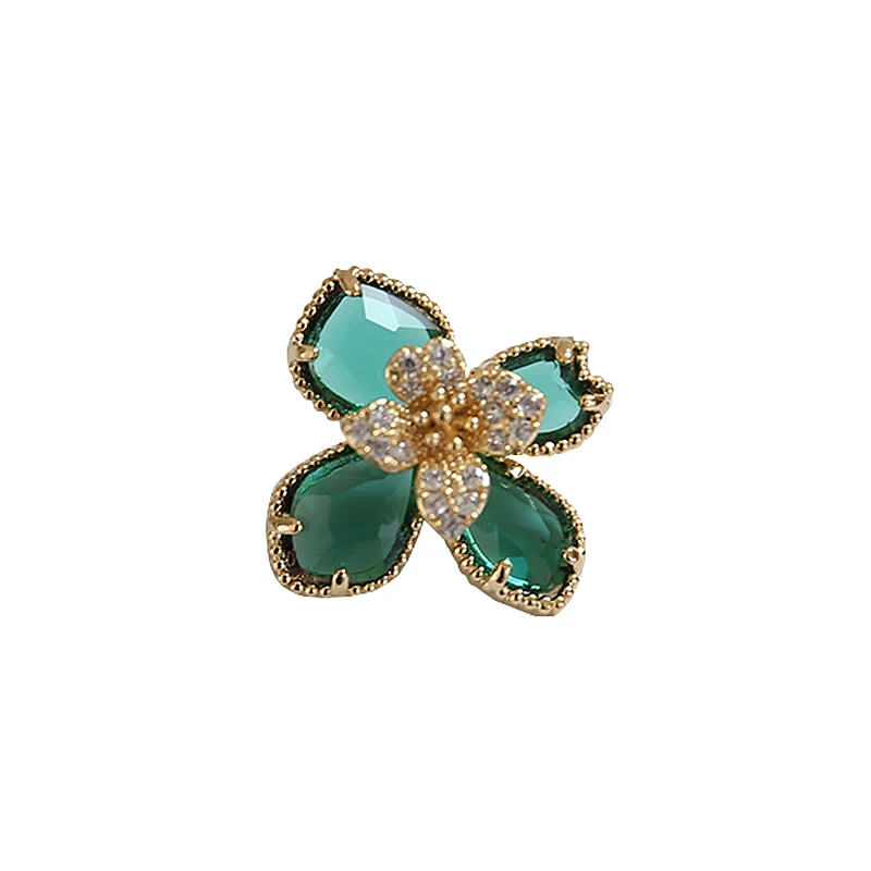 

2pcs Korean fashion Stud Earrings Trendy Copper Plated Rhinestone Zircon Flowers earrings Retro DIY Jewelry Material Accessories
