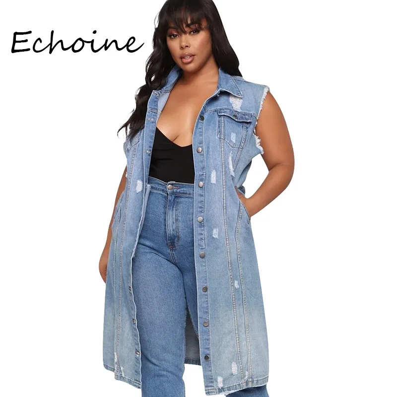 Джинсовое пальто на пуговицах без рукавов с отложным воротником | Женская одежда