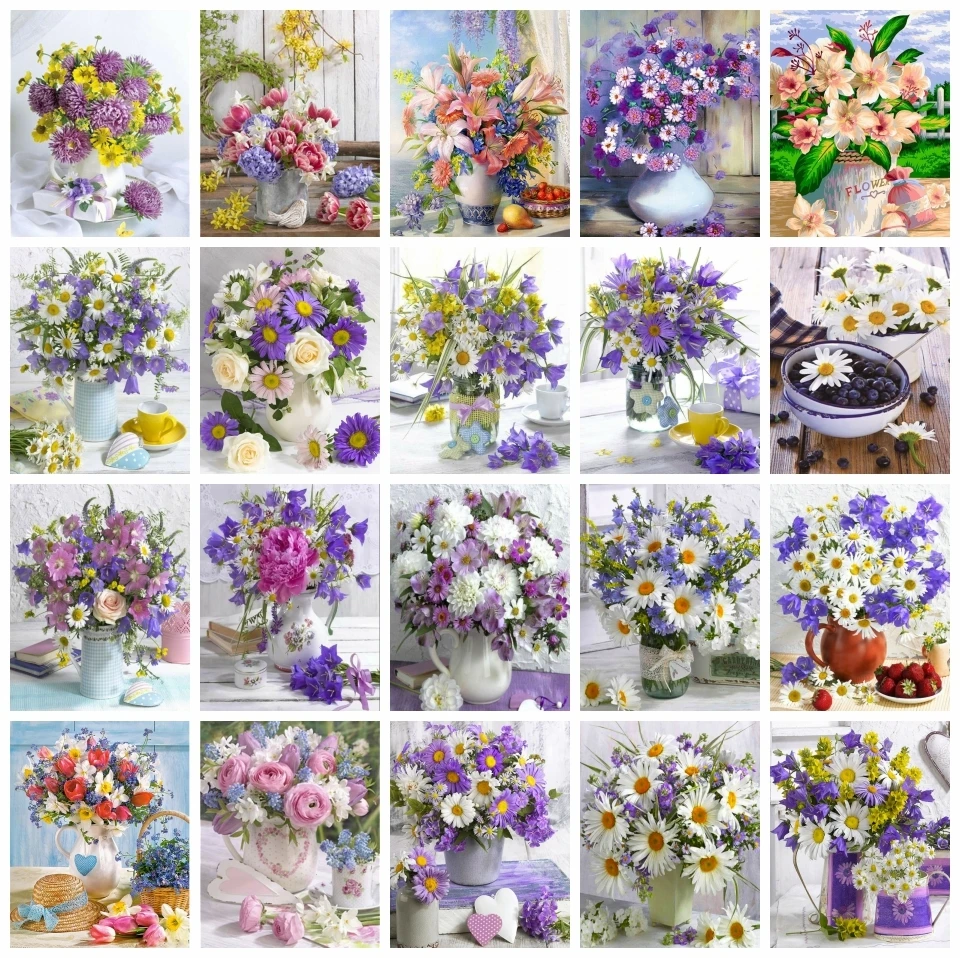 

AZQSD Painting By Numbers Lilac Daisy Handmade Acrylic Picture By Numbers Flower Home Decor Gift 40x50cm Framed Crafts