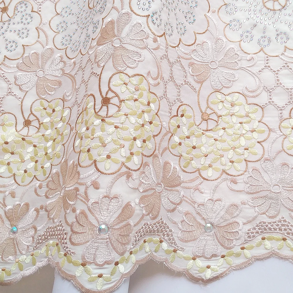 

Gold Swiss Voile Lace in Switzerland 2021 Embroidered 5 Yards Nigeria Lace with Stones Indian African Lace Fabric 2021 Dubai