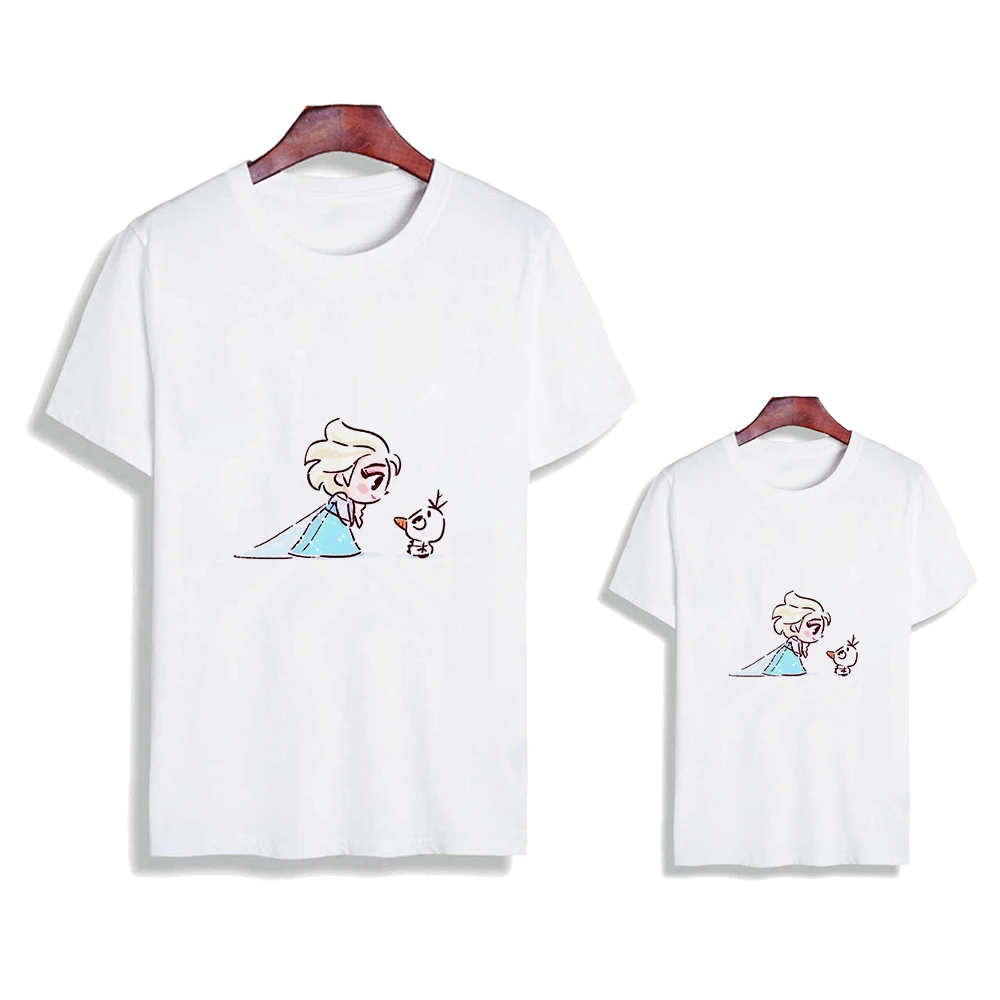 

Women T Shirt Girl Harajuku Frozen Elsa and Olaf Graphic Children Tops Kawaii Mommy and Me T-shirt Family Look,Drop Ship