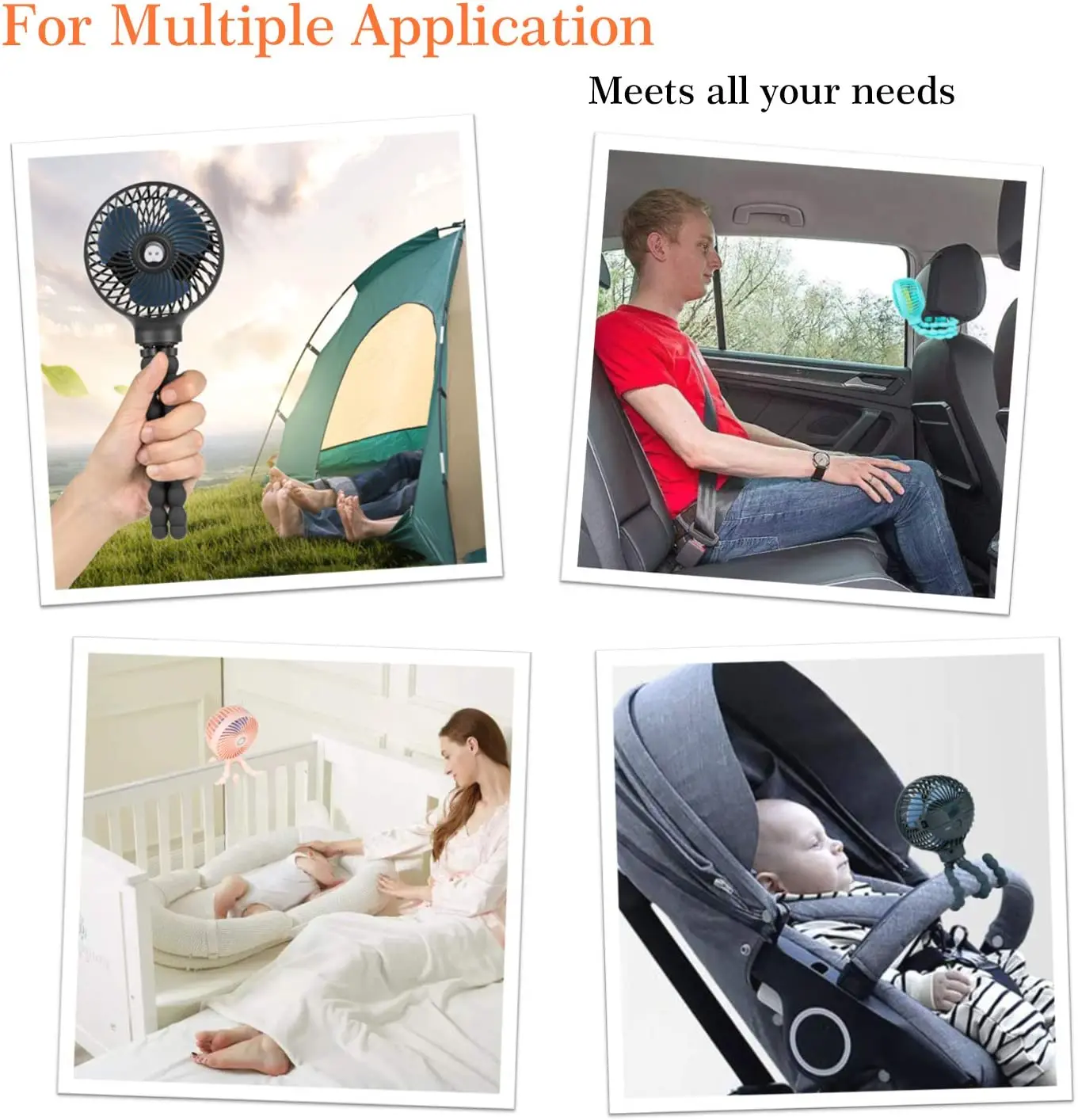 

Stroller Fan Hand Held Rechargeable USB Bladeless Small Folding Fans Mini Ventilator Silent Table Outdoor for Xiaomi Cooler