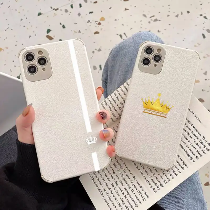 

King queen couple Phone Case Lambskin Leather For iphone 12 11 8 7 6 XR X XS PLUS MINI PLUS PRO MAX Shockproof