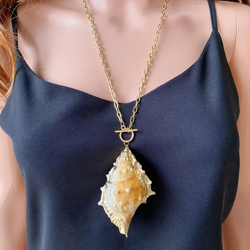 

Real Big Conch Shell Necklace for Women Fashion Long Necklace Pendant 2021 Fashion Gold Chain Tropic Jewelry Wholesale