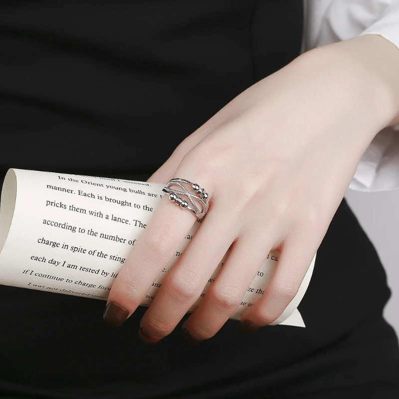 Антитревожное кольцо с бусинами кольцо-Спиннер двойной полой линией для женщин и