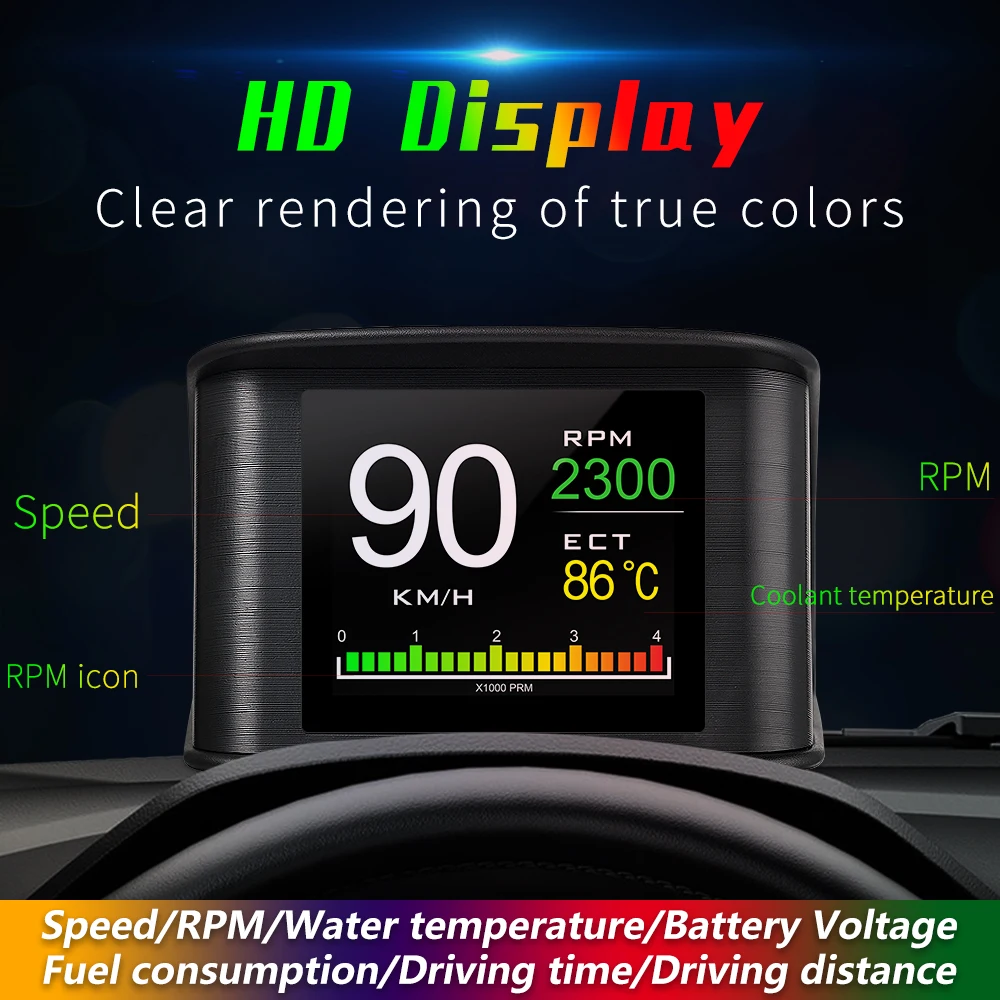 WEIYIN HUDCar дисплей на лобовом стекле HD P10 OBD цифровой спидометр бортовой компьютер