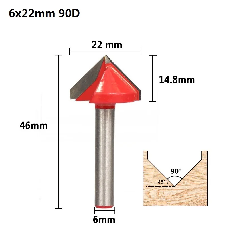 1pc 6x22x90D XCAN 1 шт. 60 градусов V Форма древесины фрезы с 10 мм диаметр 6 мм хвостовик древесины триммер 3D Фрезерный резак резьба по дереву нож - Длина режущей кромки: 1pc 6x22x90D