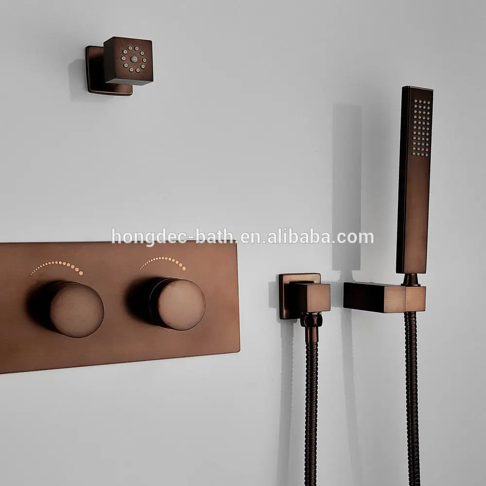 

Brass Shower System Set with Rainfall and Waterfall Shower Heads, Handheld Shower,Thermostatic Control Valve,ORB