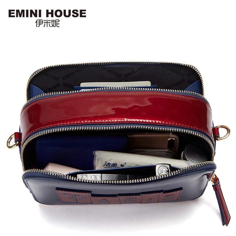 Эмини дом Парижа Серии лакированные кожаные Лоскутные сумки через плечо для женщин Сумка кошельки и сумки женские сумки-мессенджеры