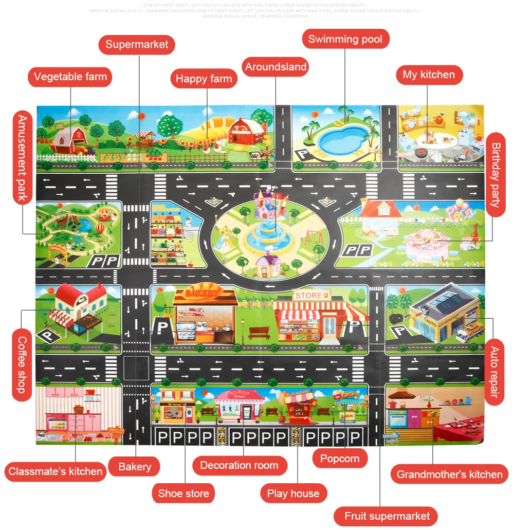 Детский коврик сделай сам с картой для парковки игрушки детские игровые коврики