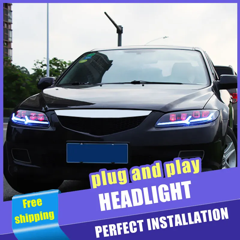 

2PCS Car Style all-LED headlights for Mazda 6 2003-2008 for 6 head lamp LED DRL Lens Double Beam H7 HID Xenon bi xenon lens