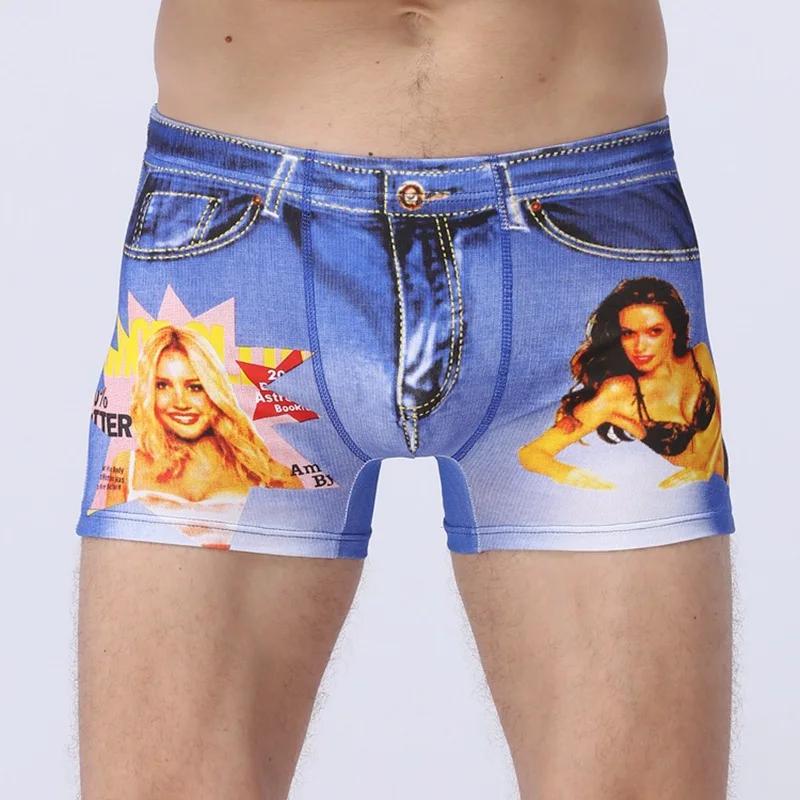 Мужские трусы сексуальные 3D имитация денима с принтом боксеры шорты хлопок