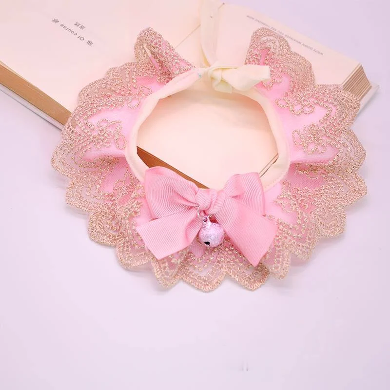 Изысканный кружевной ошейник ручной работы с розовым бантом аксессуары для