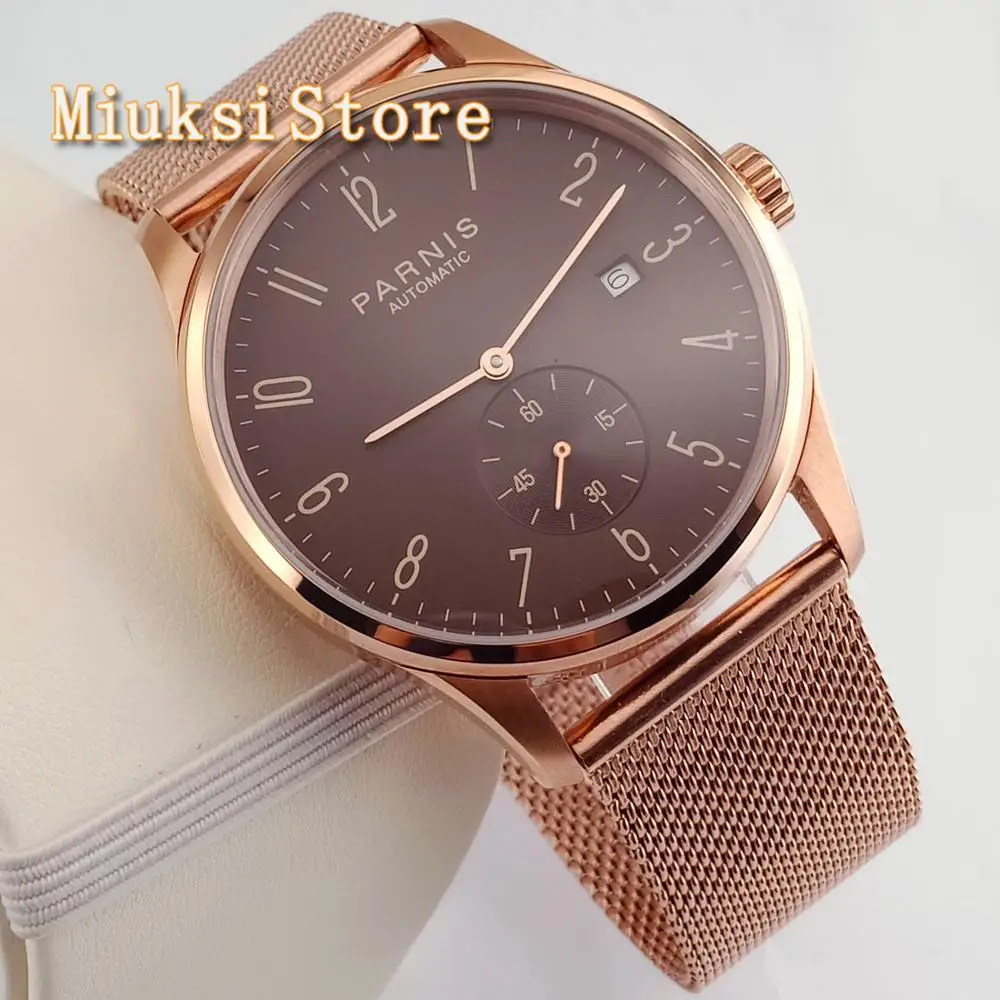 Мужские механические часы Parnis 41 мм роскошные цвета розового золота Циферблат