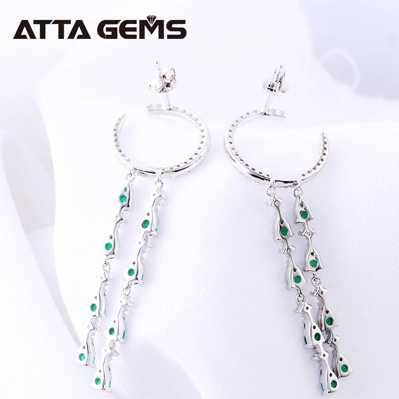 Женские серьги из серебра пробы с изумрудом|Серьги-подвески| |