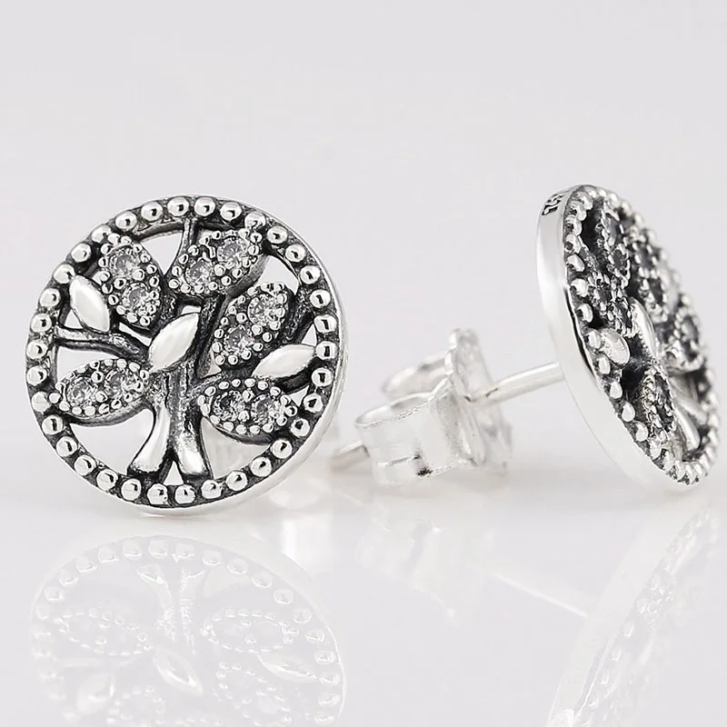 

Original 925 Sterling Silver Pan Earring Shinning Silver Tree Of Life Earrings For Women Wedding Gift Fashion Jewelry