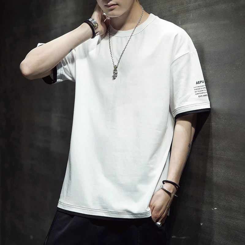 

Cotton summer loose fashion men's short sleeve T-shirt fashion Korean style simple solid color round collar t-shirt half sleeve