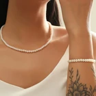 Новый тренд 2021 года, наборы из небольших бусин, ожерелье и браслет, очаровательные жемчужные цепочки золотого цвета, белые бриллианты, праздничный подарок для девушек