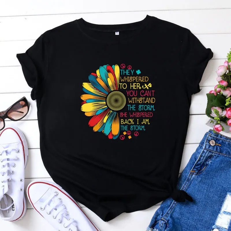 

Taytayvola Women T-shirts Summer Fashion Woman Cotton Tops Tees Casual Short Sleeve O-neck Tshirt Sunflower Print T Shirts 2021