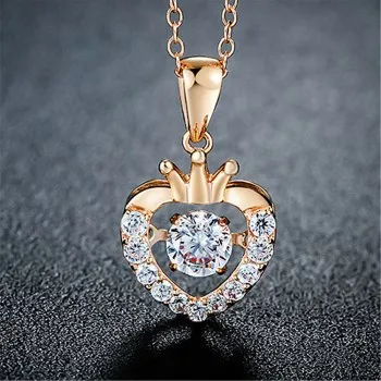 

Gilded 18K Gold Necklace Female Rose Gold Color Gold Love Crown Ring Pendant Inlaid Zircon Pendant Collar Collar JDZ509