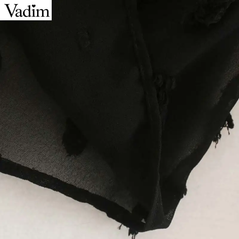 Vadim Женская шикарная прозрачная блузка с длинным рукавом и круглым вырезом