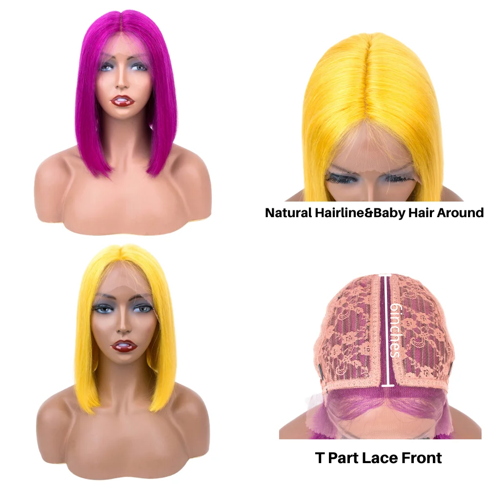 Парик из натуральных волос сапфировый желтый синий Боб | Шиньоны и парики