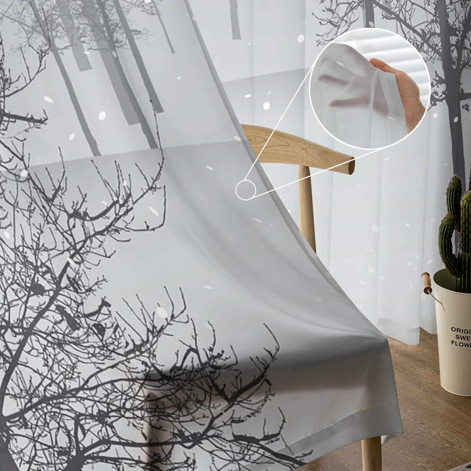 árvores de inverno neve cenário tule cortinas para sala estar quarto moderno voile cortina cozinha chiffon sheer cortinas