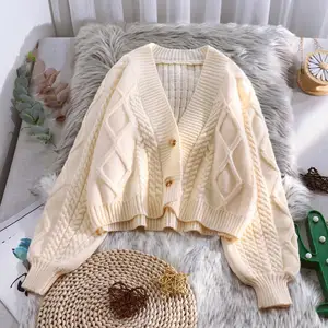 Lantern Sleeve Cardigan Knitted Sweater Women 2021 Autumn Winter Long Sleeve Solid Sweaters Coat & Jackets Women S-XXL