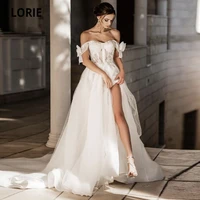 lorie boho wedding dresses off the shoulder appliques lace side split tulle ivory princess bride gown 2021 vestidos de novia