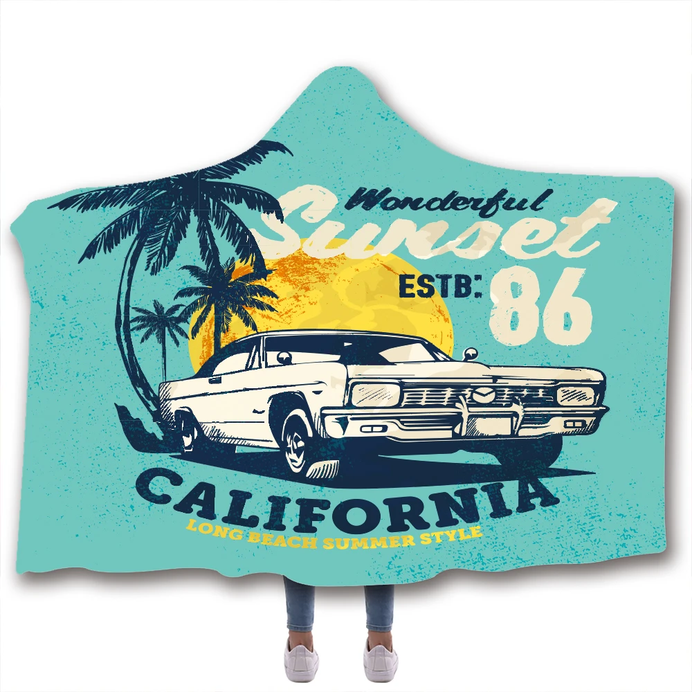 Пляжное мягкое одеяло с волнистым принтом теплое шерстяное бархатное капюшоном