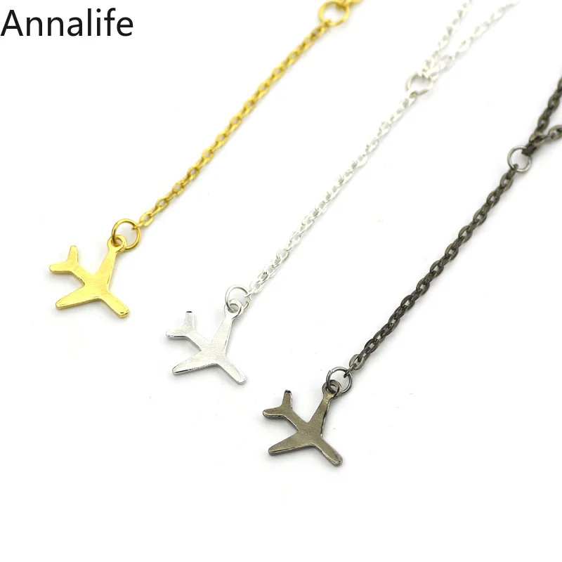 Новинка 2019 ожерелье из розового золота с черным самолетом подвеской в виде