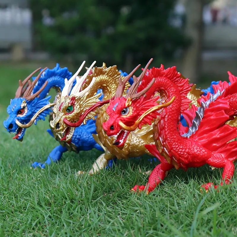 Oenux Simulation Big Size Chinese Mythological Dragon Animals Model Legendary Red Dragon Phoenix Animal Action Figure Kids Toy