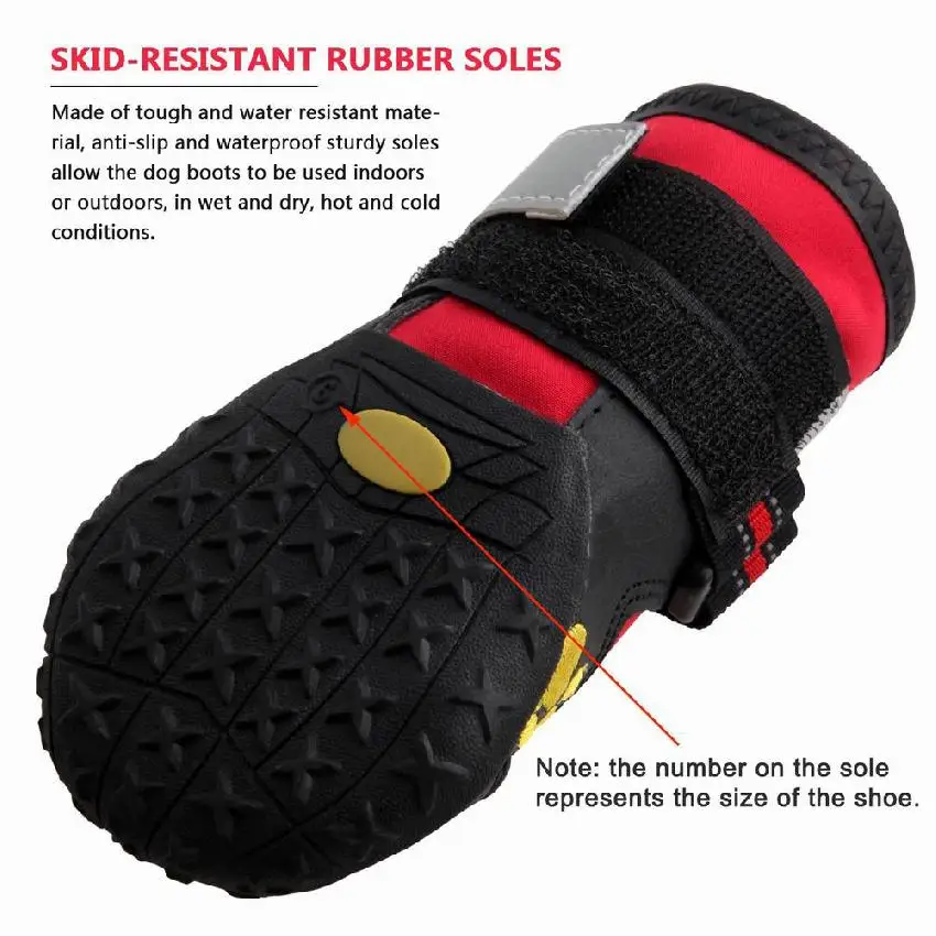 

Dog Boots Waterproof Shoes for Large Dogs with Reflective Velcro Rugged Anti-Slip Sole Black 4PCS