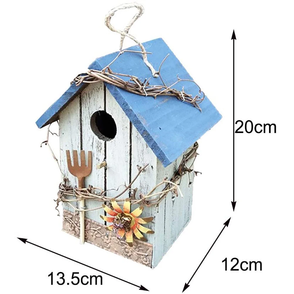 

7.8 Inch garden decoration outdoor Hand-Painted Wooden Birdhouse Birds Living Nest Breeding Box Home Garden Decoration