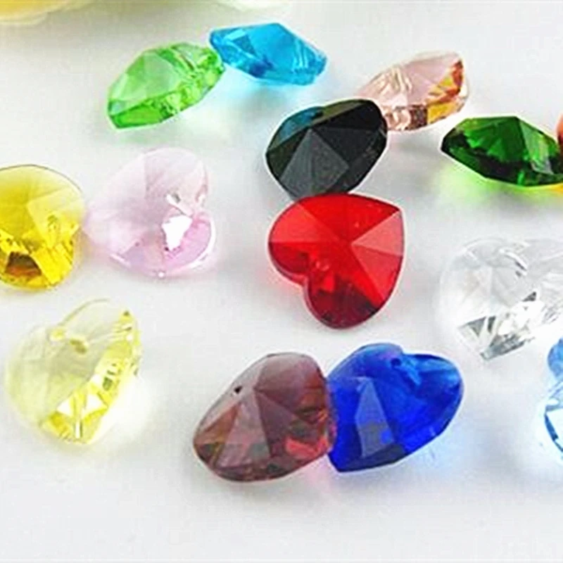 

100pcs 14mm All Colors K9 Glass Heart Beads Crystal Glass Chandelier Pendants Prism Hanging Glass DIY Beads