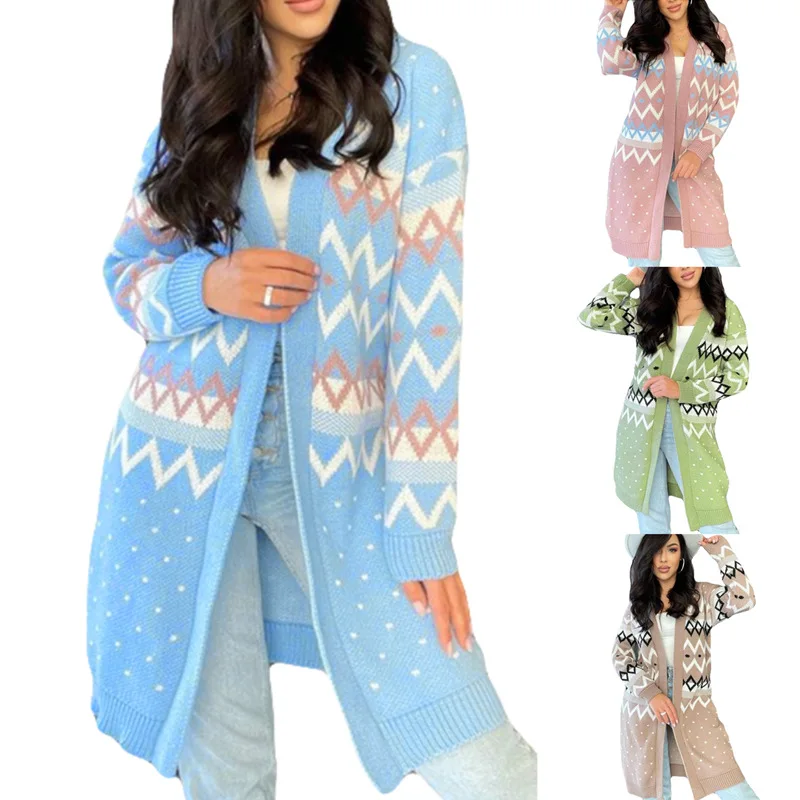 

Кардиган женский, вязаный, с гофрированным воротником, большого размера, на осень и зиму, 2021