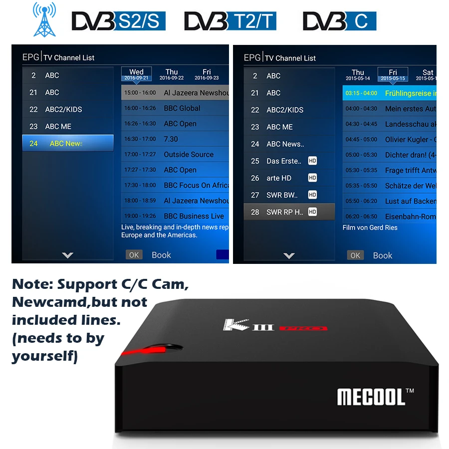 MECOOL DVB-S2 DVB-T2 Satellite Receiver KIII PRO Android TV Box WiFi 3GB 16GB Amlogic S912 Octa Core 4K Supports Cccam Newcamd