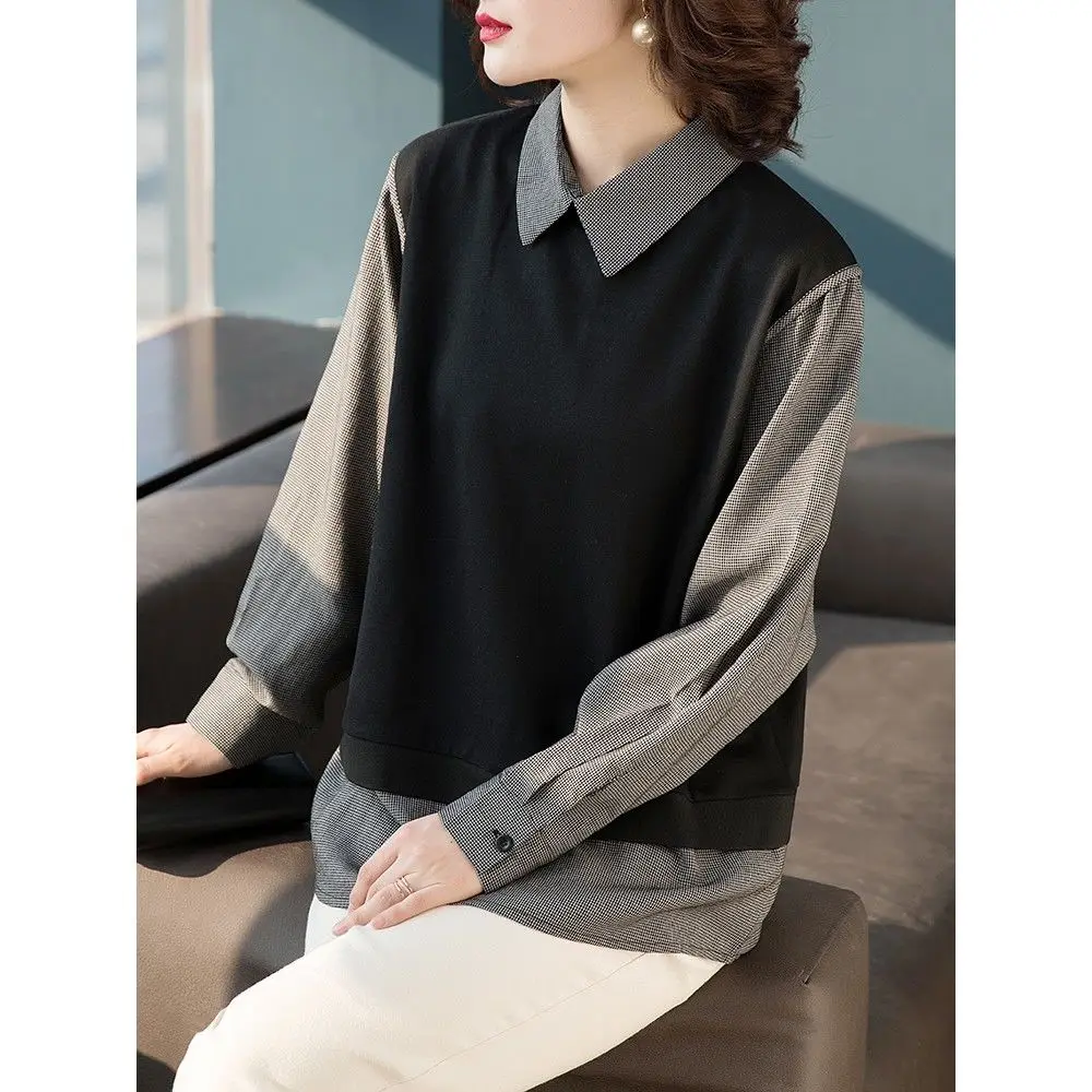 

Fake two piece stitched shirt autumn 2020 new loose and thin large women's simple top 6329