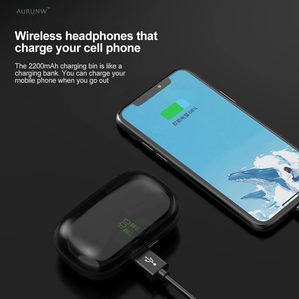 

AURUNW TWS Bluetooth 5.0 Earphones Stereo Wireless Headphones Touch Control Noise Cancelling Gaming Sports Waterproof Headsets