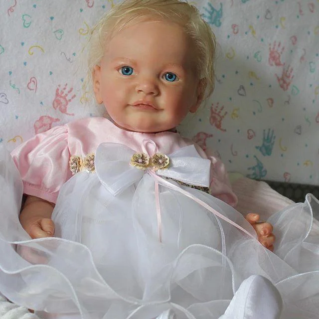 

19'' Lifelike Reborn Baby Girl Doll White Hair Blue Eyes Princess Dress Tobiah Cloth Body Newborn Baby Doll