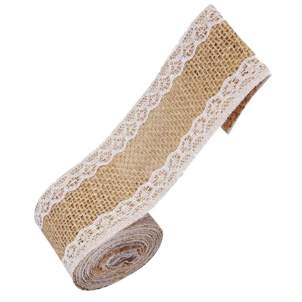 Pure White Lace 5cm Linen Roll Diy Fabric Crafts Vintage Natural Jute Burlap Ribbon Hemp DIY | Дом и сад