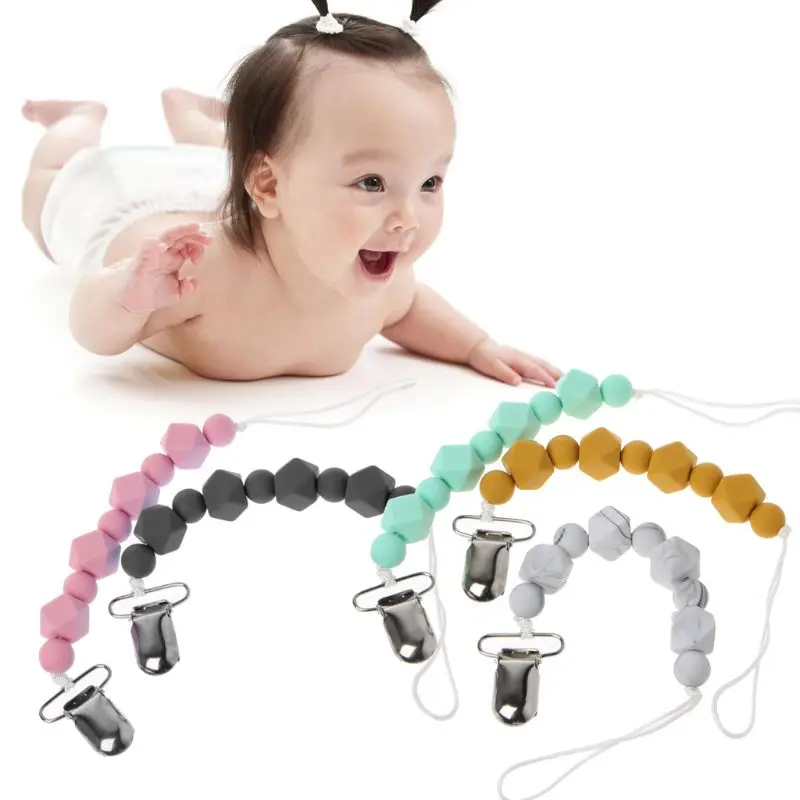 

Baby Silicone Teething Pacifier Clips Polygon Shape Beaded Pacifier Holder Toy