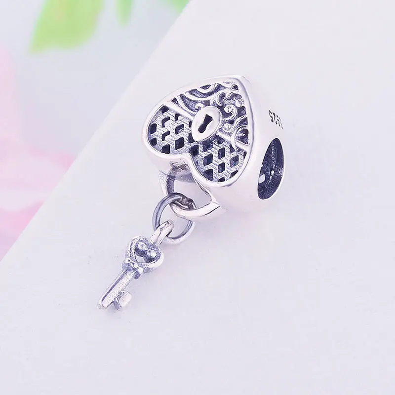 Браслет из стерлингового серебра 925 пробы с сердечком и замочек в виде сердца