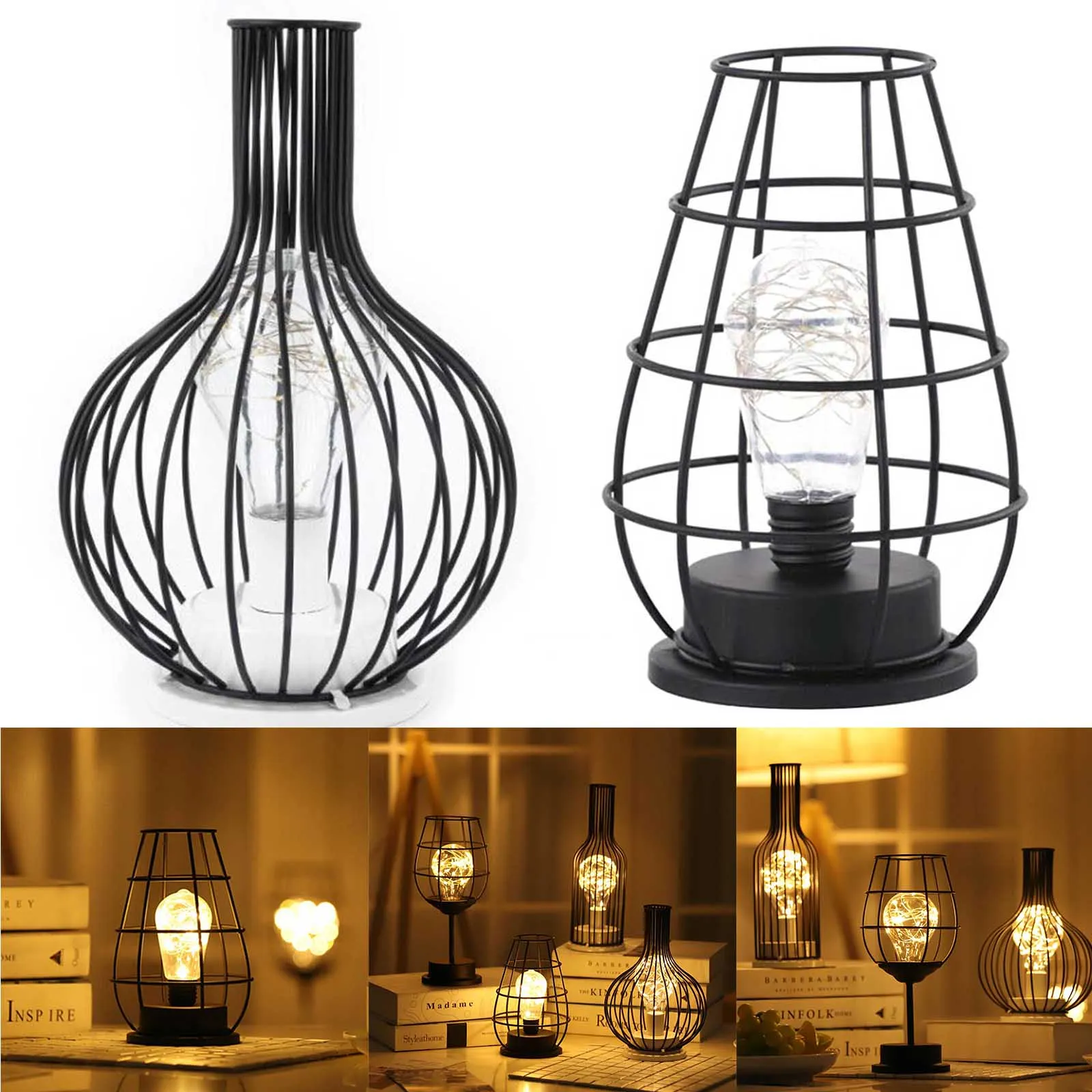 

Retro Table Lamp Geometric Copper Wire Lamp Iron Art Industrial LED Lights Bulbs Bedside Desk Light TP-Hot