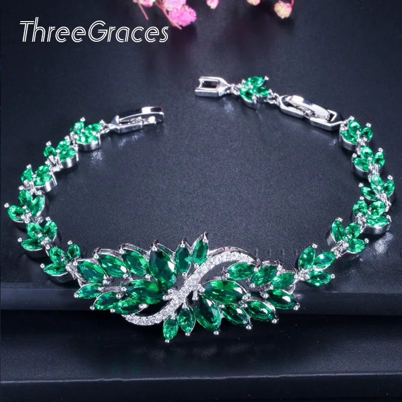 Женский браслет с кубическим цирконием ThreeGraces роскошный зеленый большой
