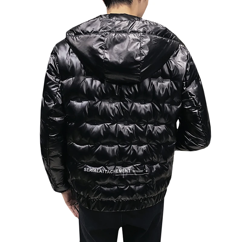 Casual Winter Solid Men's Shiny White Duck Down Jackets Short Couple Hooded Winter Down Parkas Outwear Waterproof Warm Tops Coat