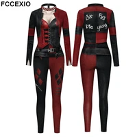 fccexio the party series cosplay policewoman print jumpsuit plus size long sleeve sexy women skinny jumpsuit elastic bodysuits
